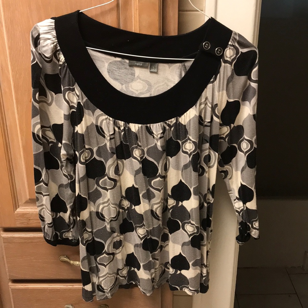 Black, Gray, and White Patterned Top